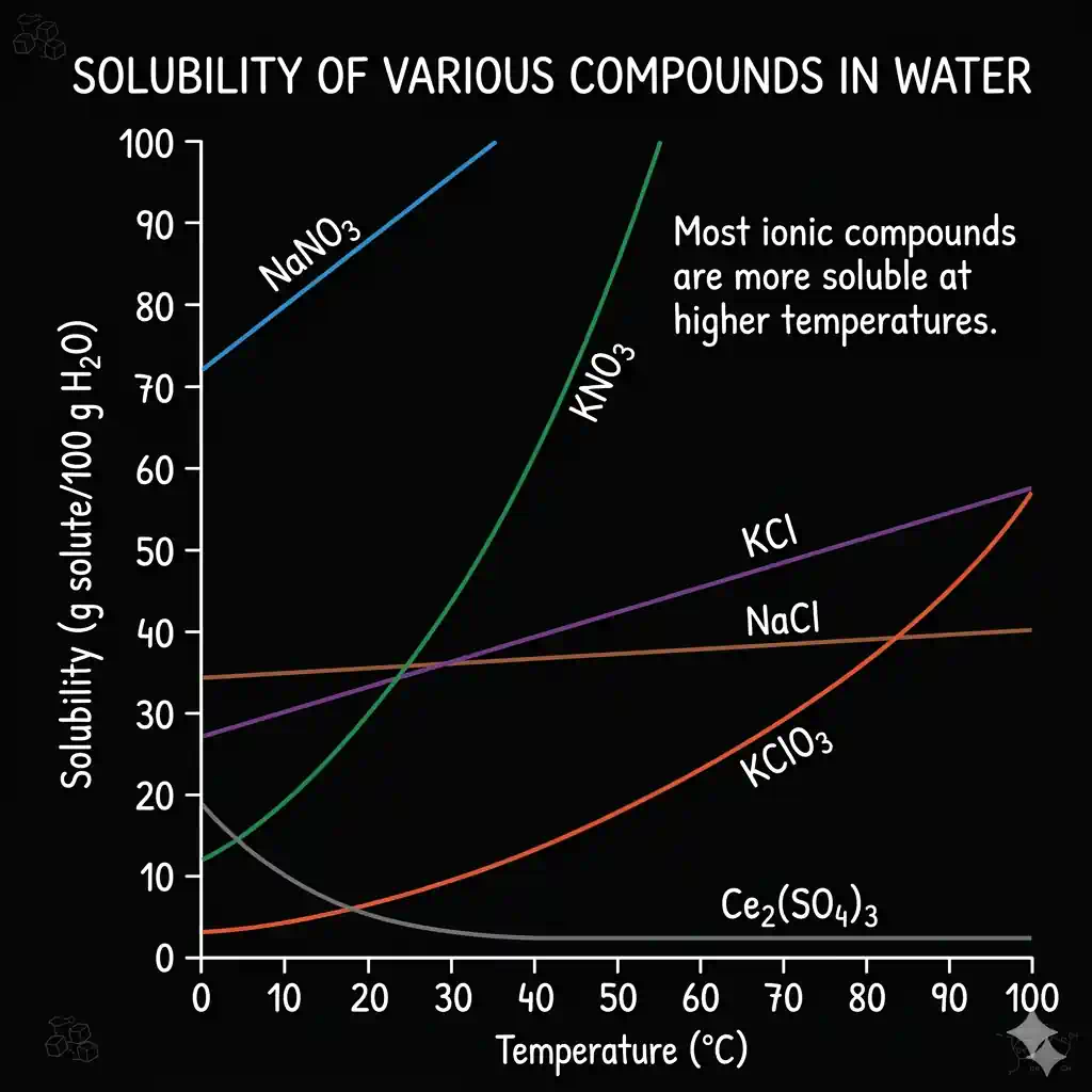 Solubility curves for common substances vs temperature