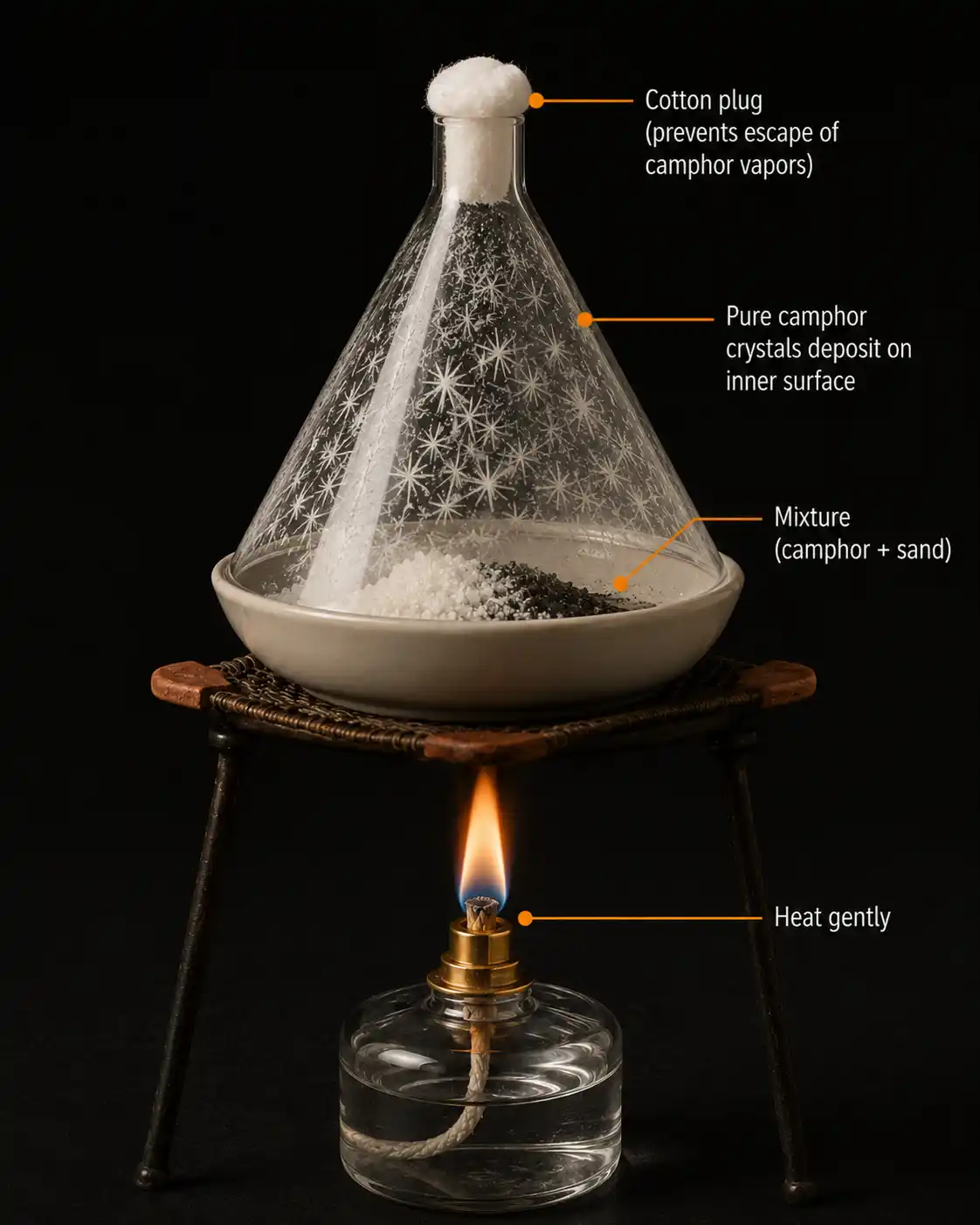 Sublimation purification setup — camphor from sand