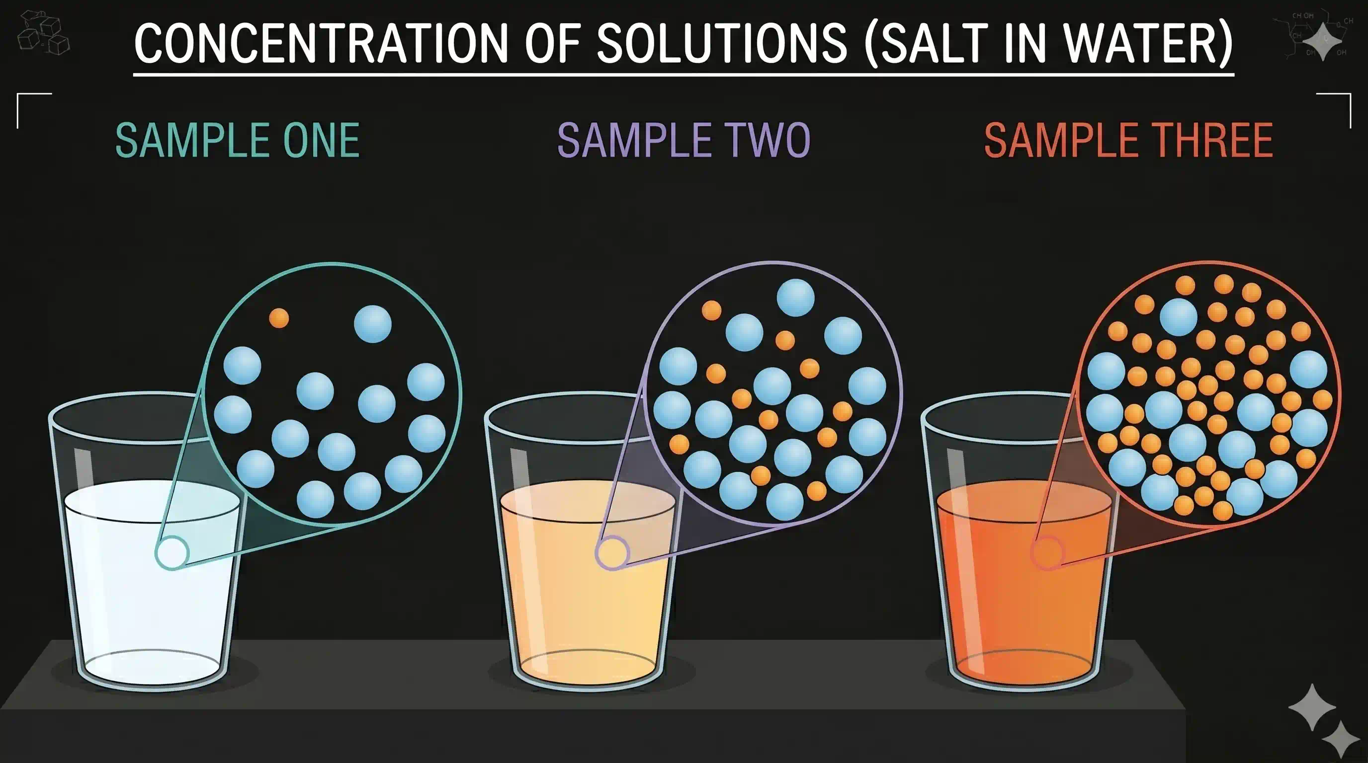 Concentration gradient of orange juice from dilute to concentrated