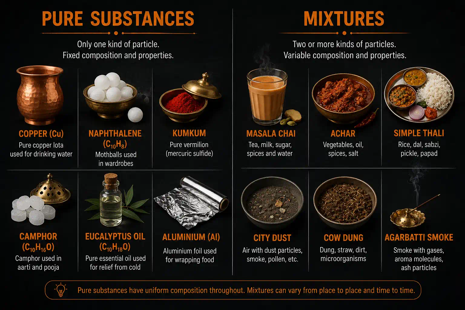 Pure substance vs mixture comparison photograph
