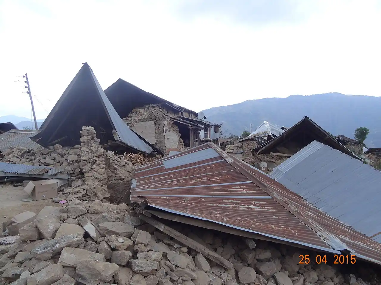 Real structural damage to houses after the 2015 Nepal earthquake, no people visible
