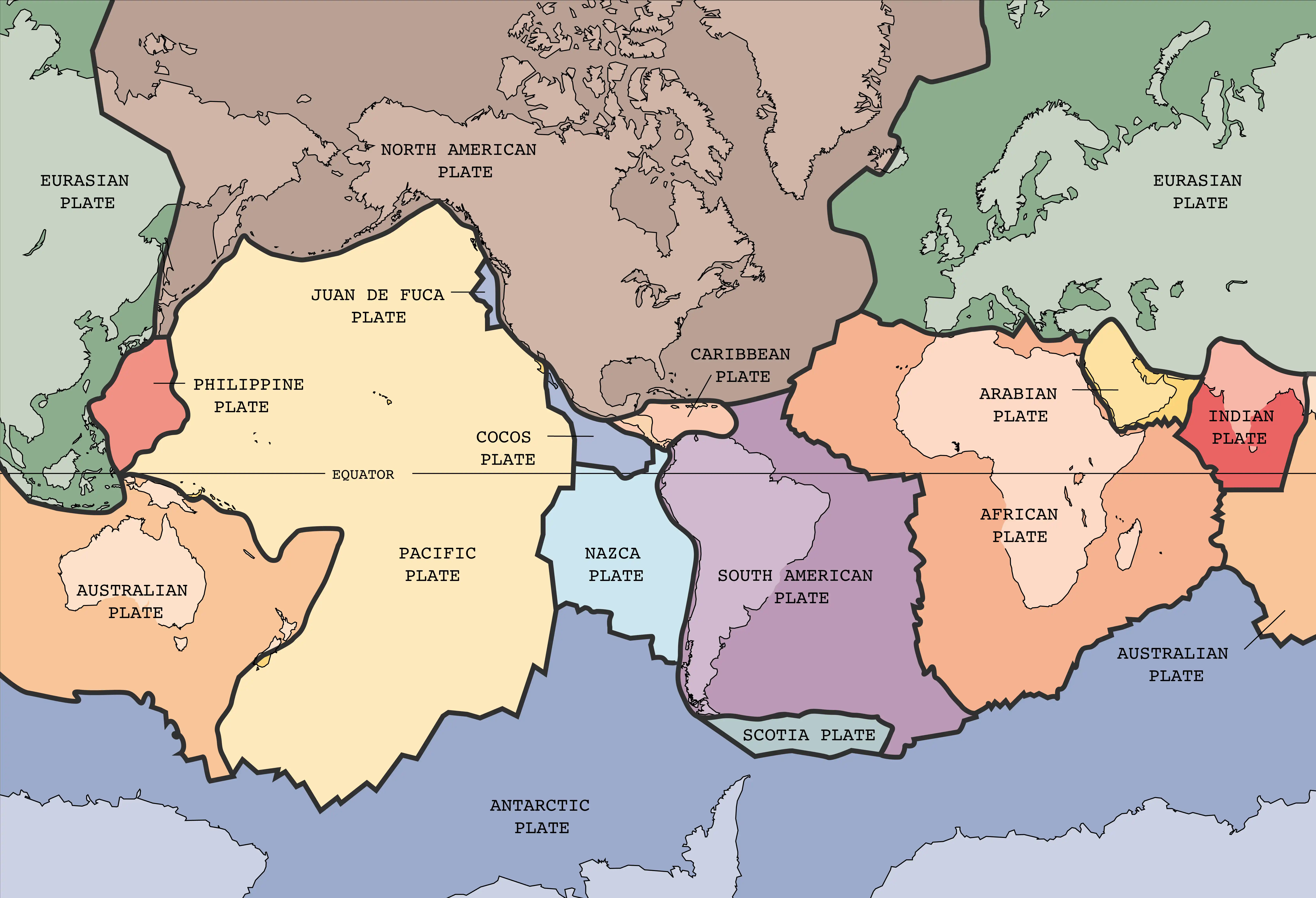 A real, published USGS world map of tectonic plates and their boundaries