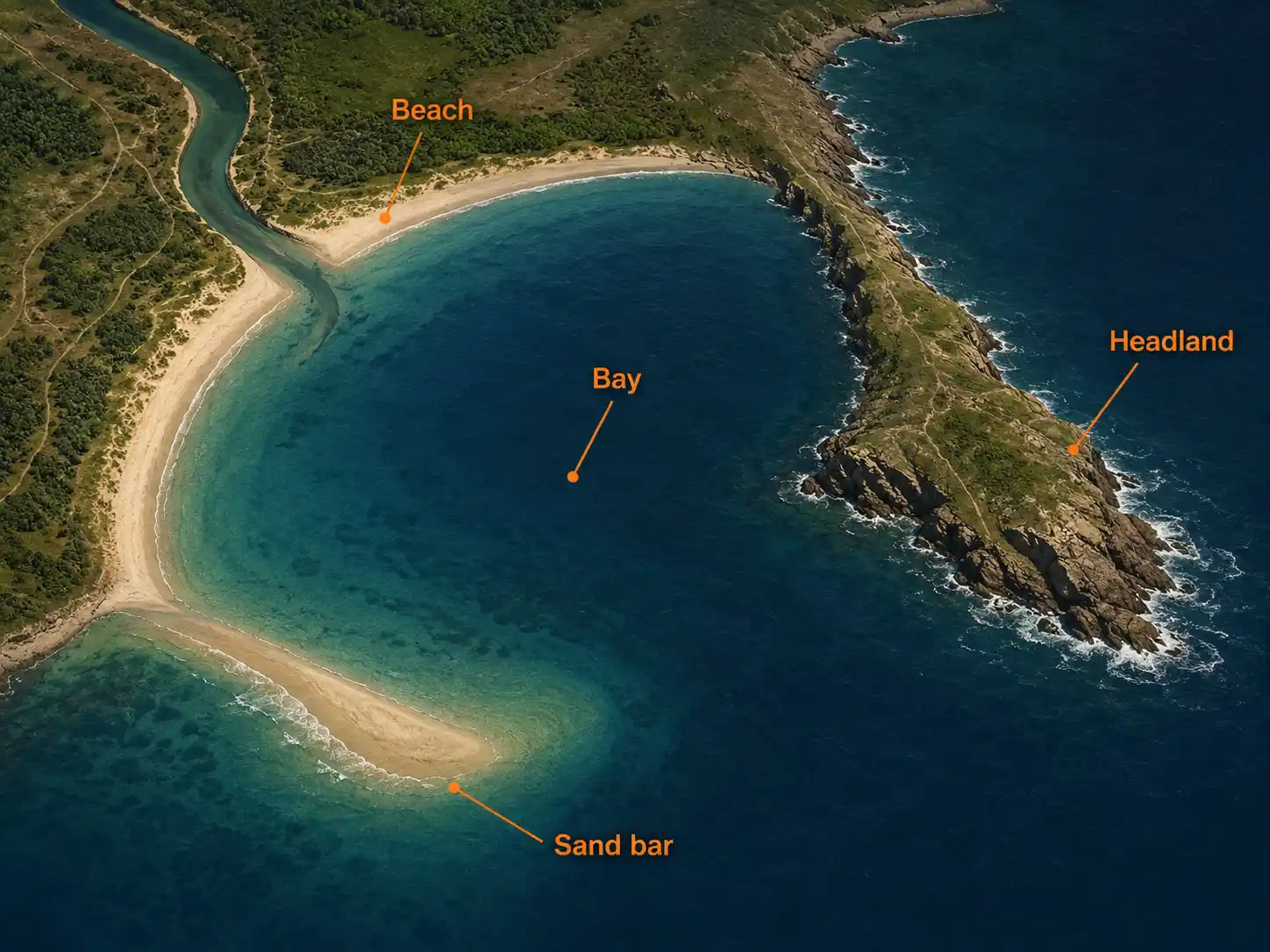 Aerial diagram of a beach and coastline