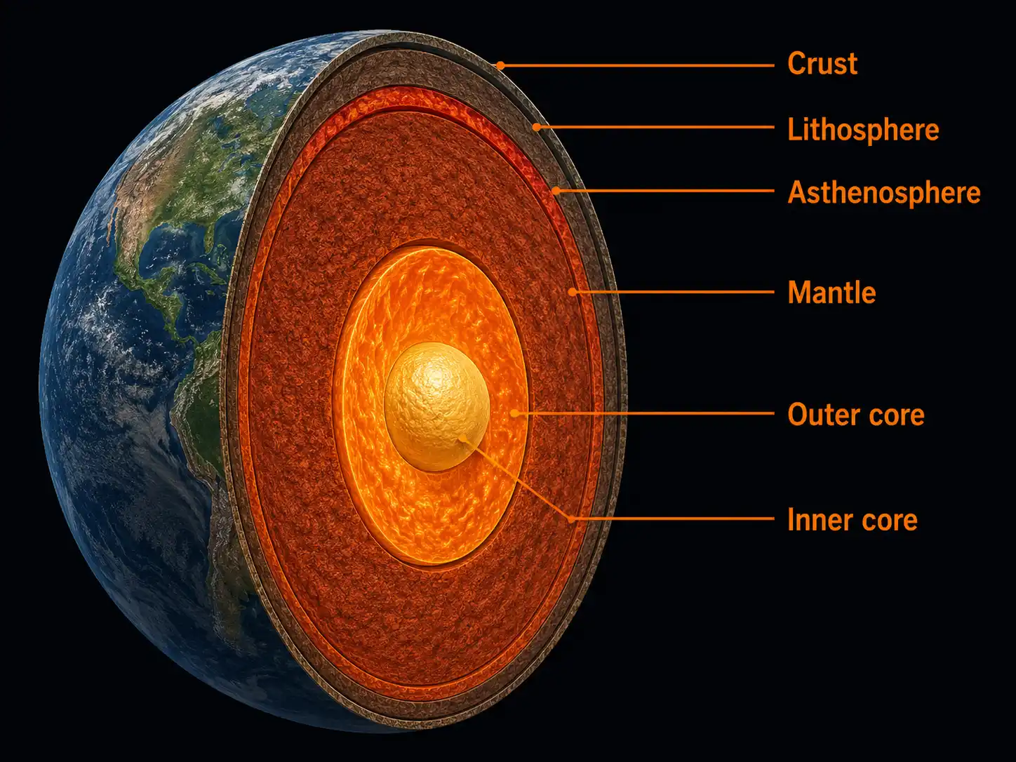 Cutaway diagram of the Earth's interior layers