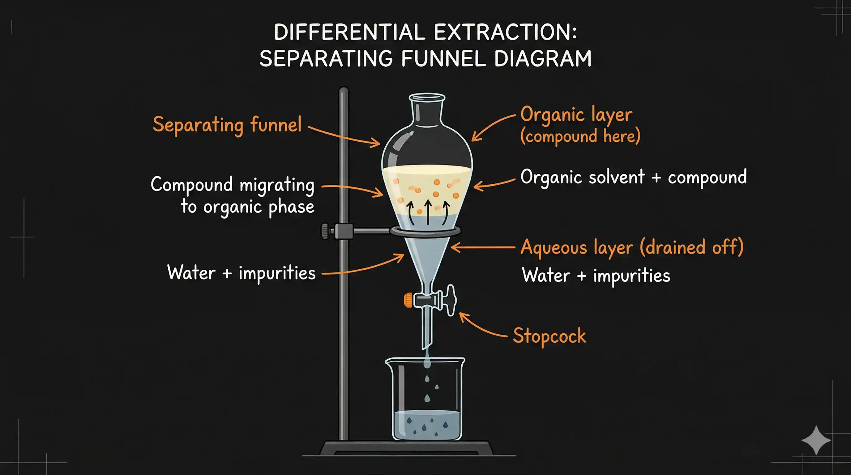 Separating funnel differential extraction diagram