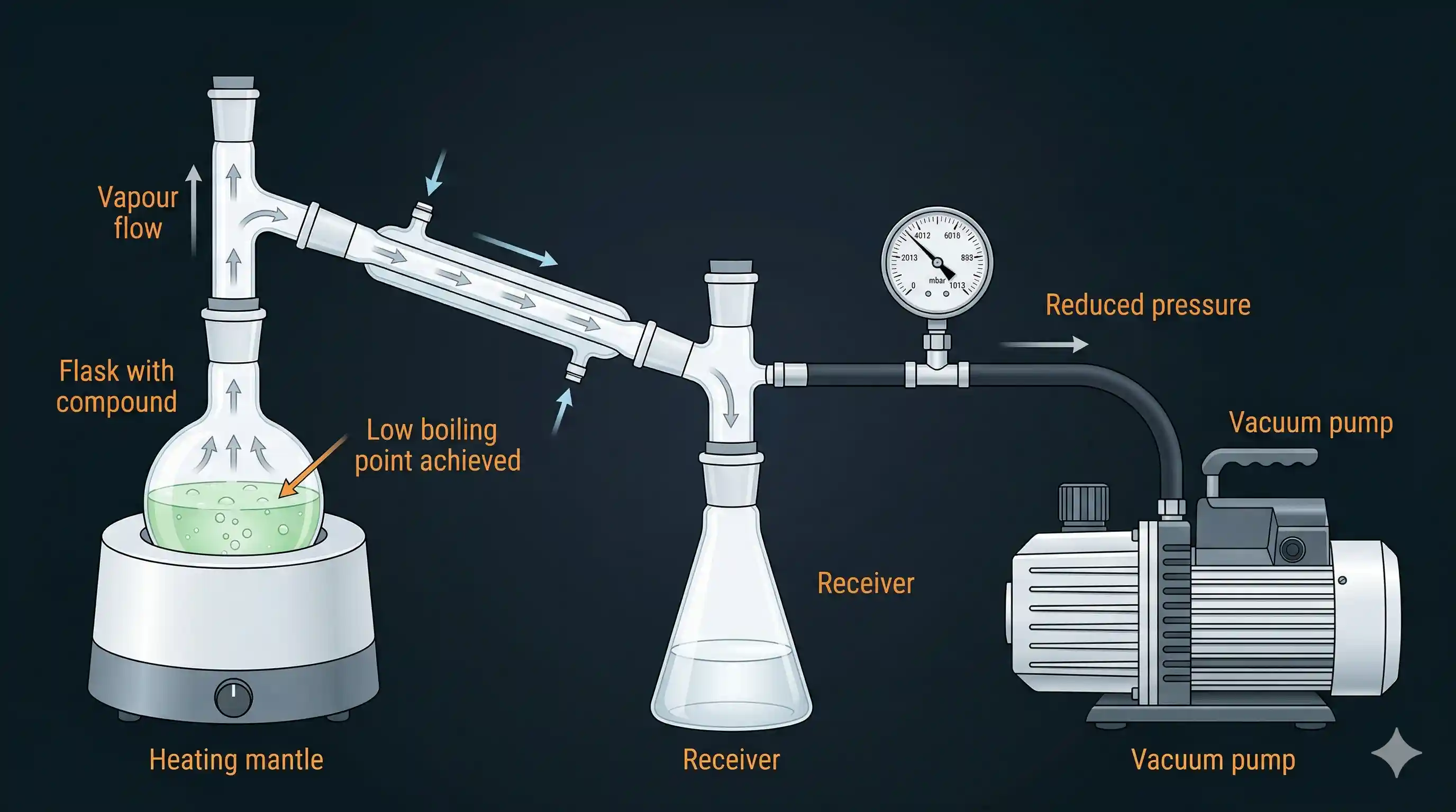 Vacuum distillation apparatus diagram