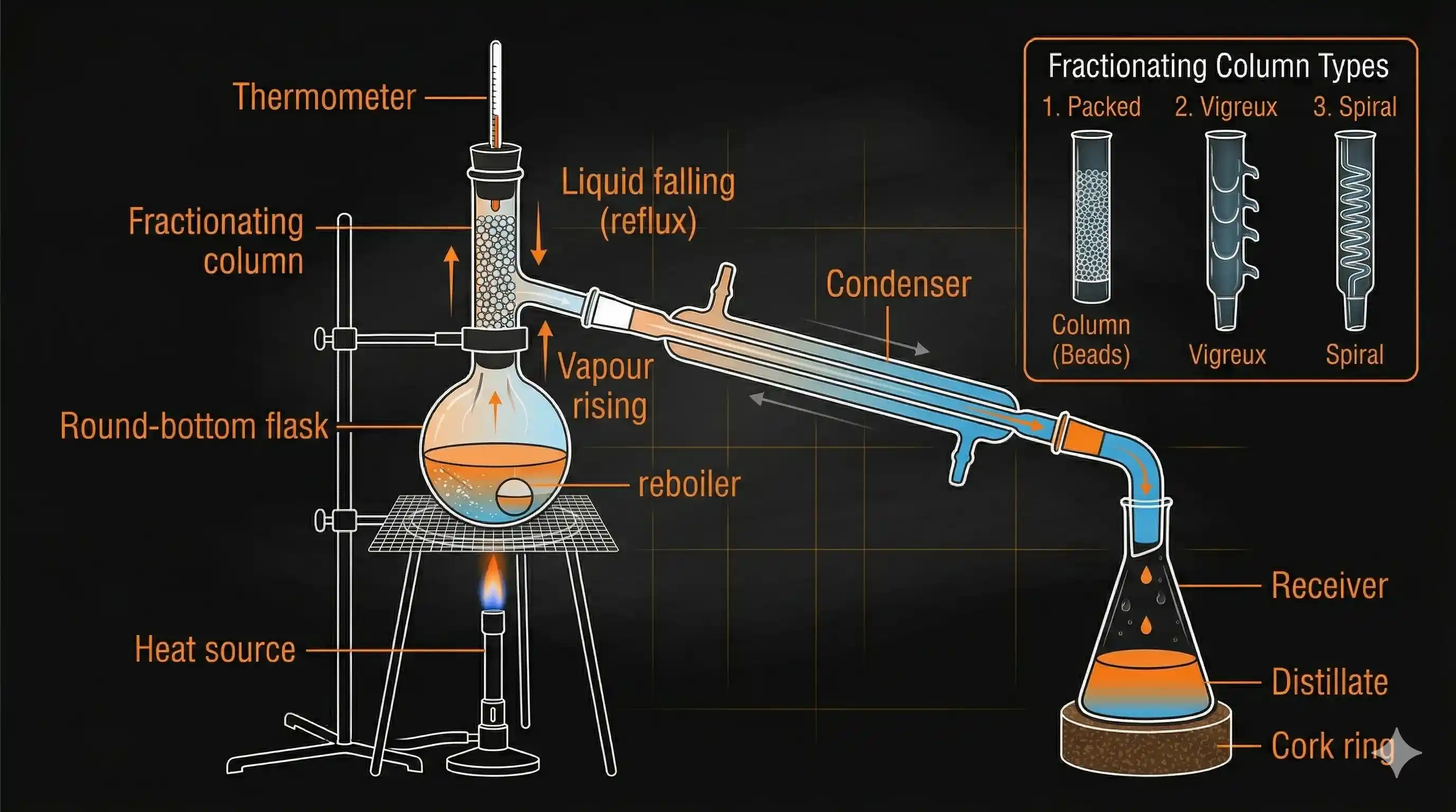 Fractional distillation apparatus with fractionating column