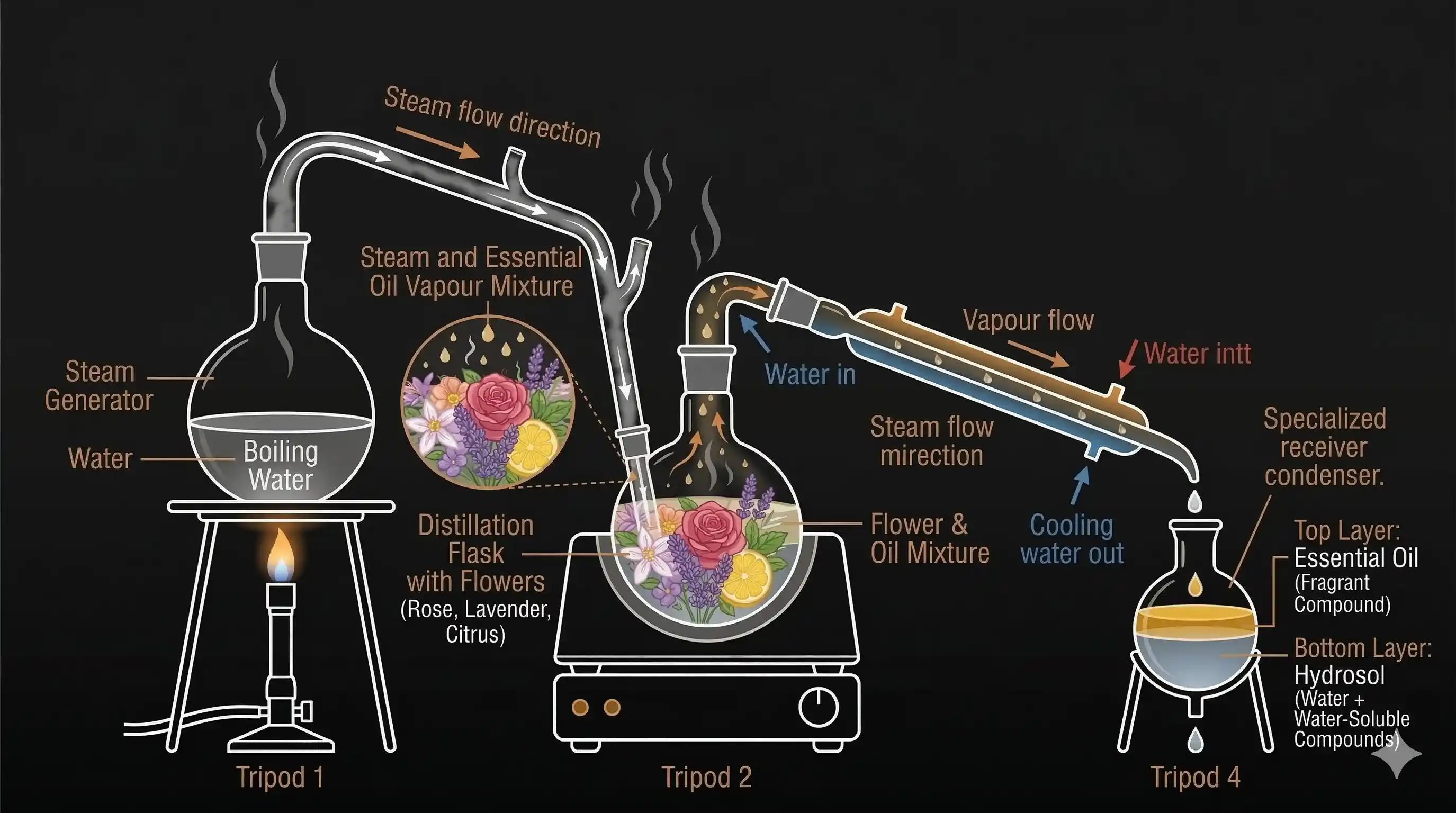 Steam distillation of essential oils