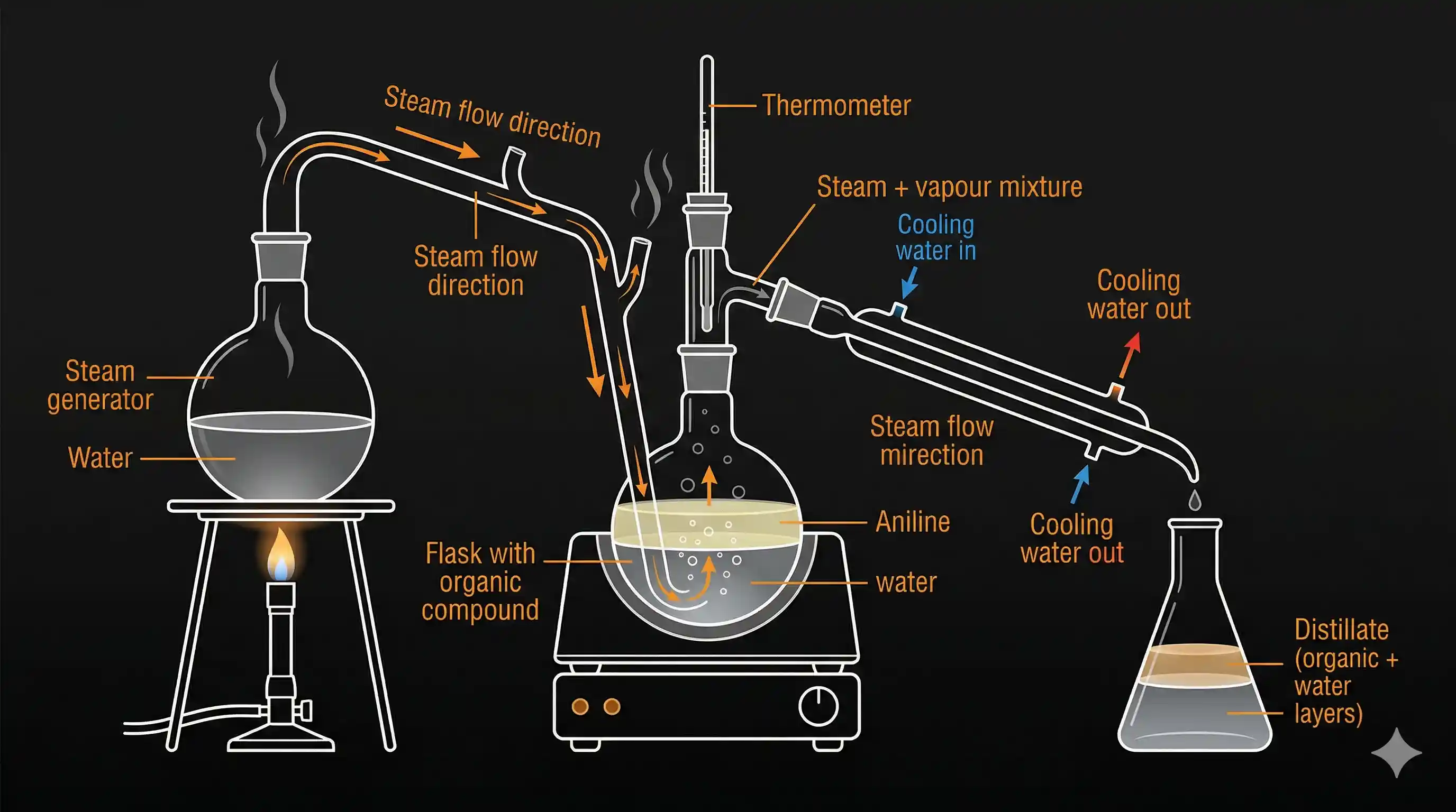 Steam distillation apparatus diagram