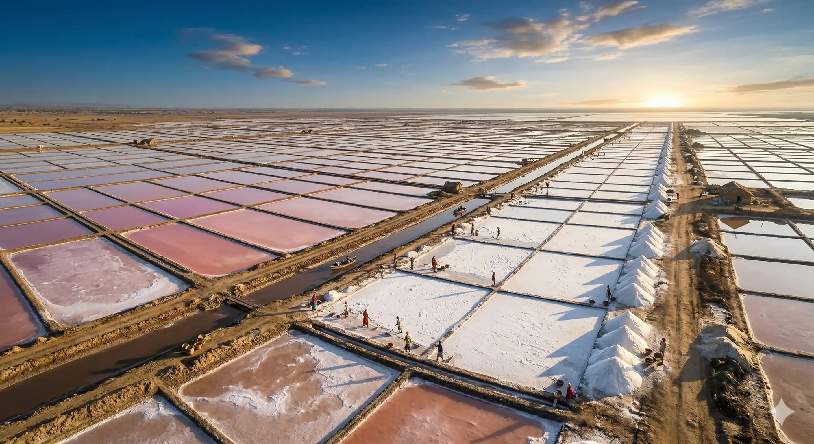 Aerial photograph of Sambhar Salt Lake crystallisation pans, Rajasthan